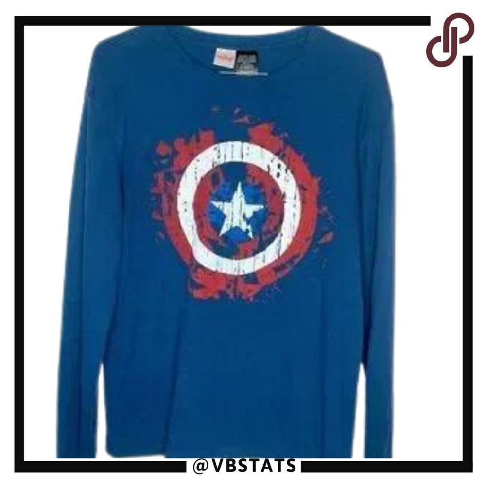 XL Marvel Captain America Blue LS Shirt with Logo